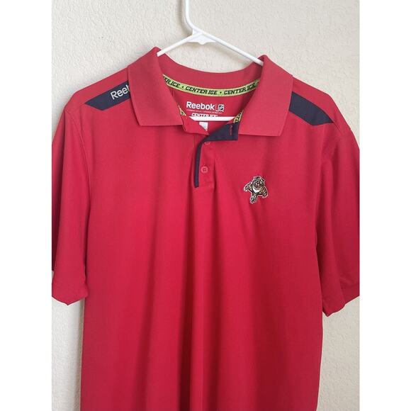 Reebok Mens Red Tiger NHL Polo Shirt Large Polyester Short Sleeve Preowned - Picture 3 of 6